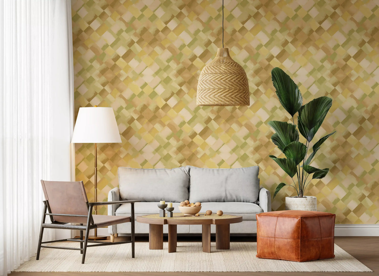 Papier peint à damier peint Relax Greenery