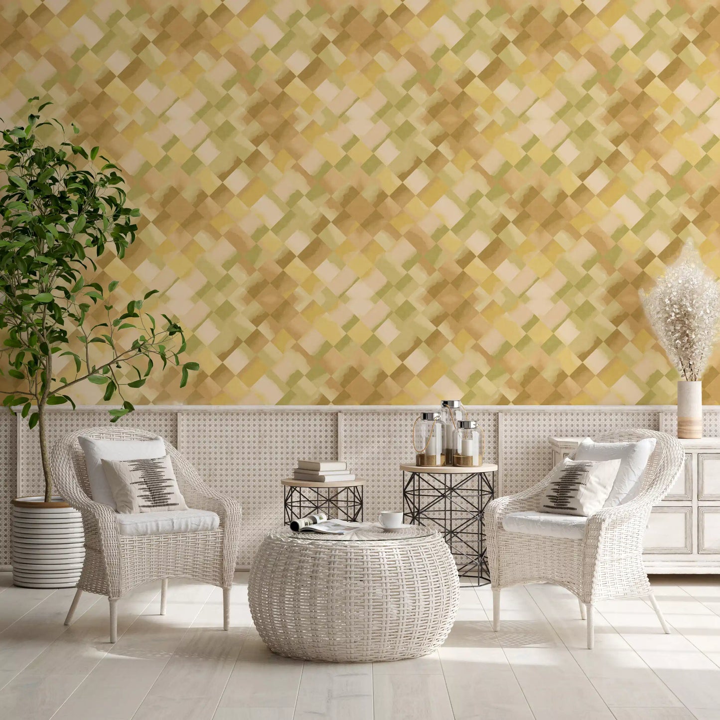 Papier peint à damier peint Relax Greenery