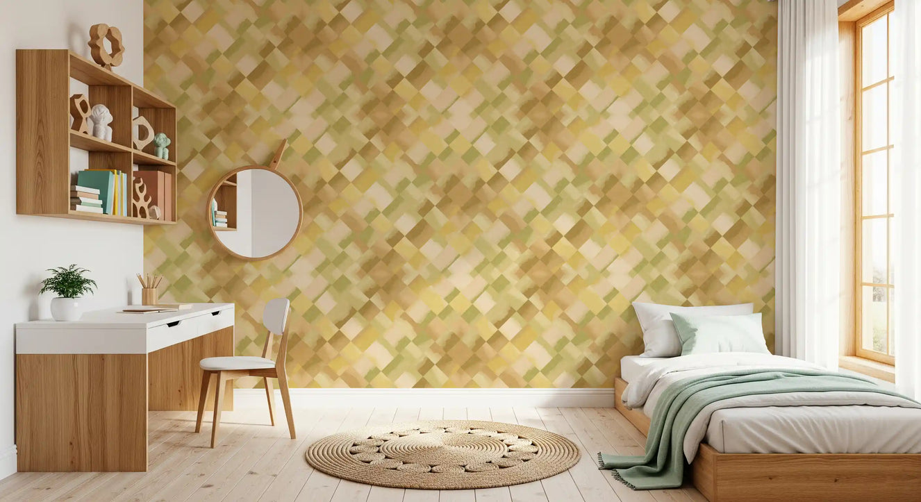 Relax Greenery Painted Checker Wallpaper⁠