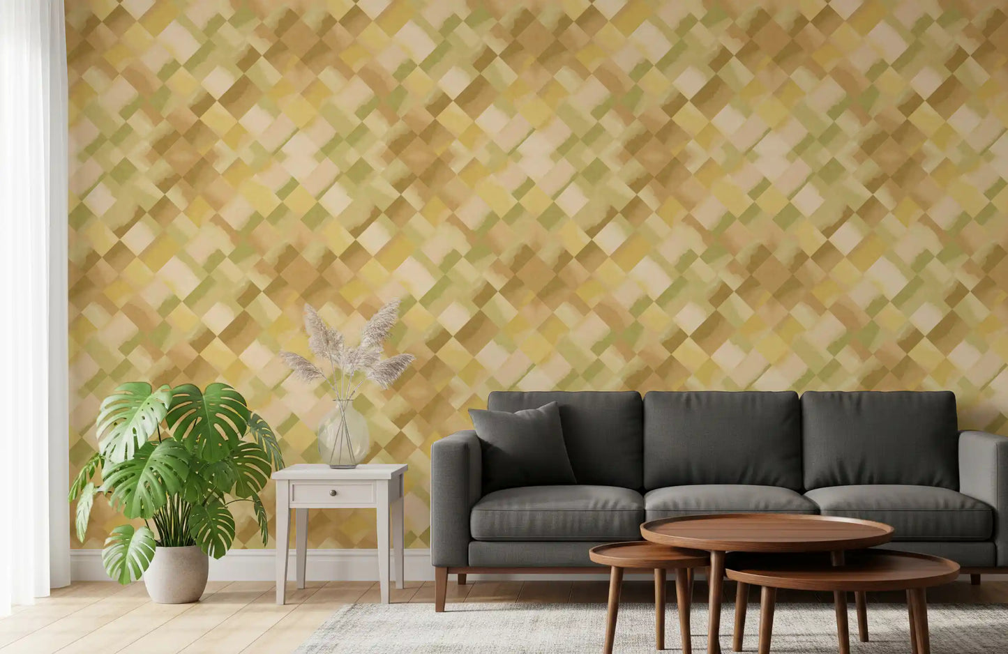Papier peint à damier peint Relax Greenery