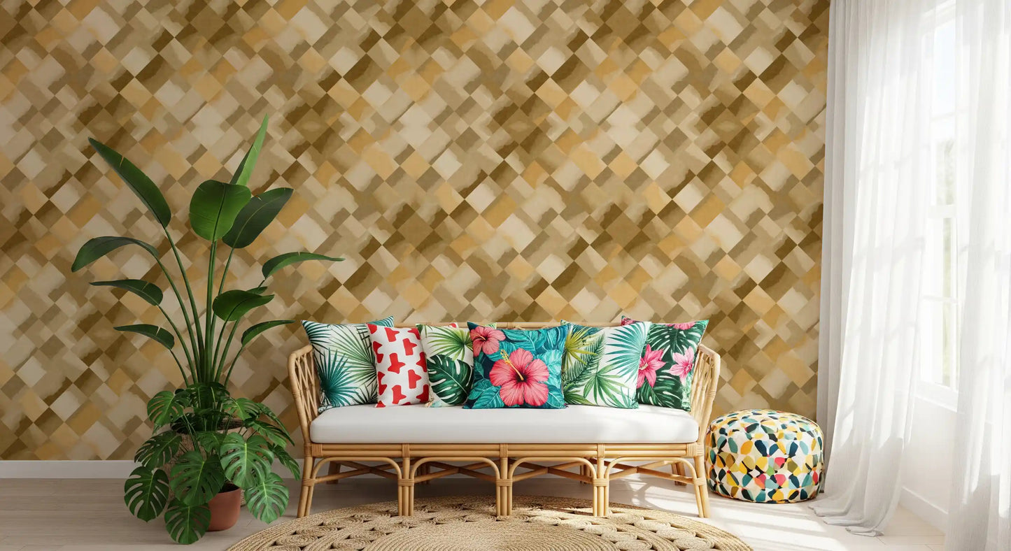 Papier peint damier peint ocre Relax