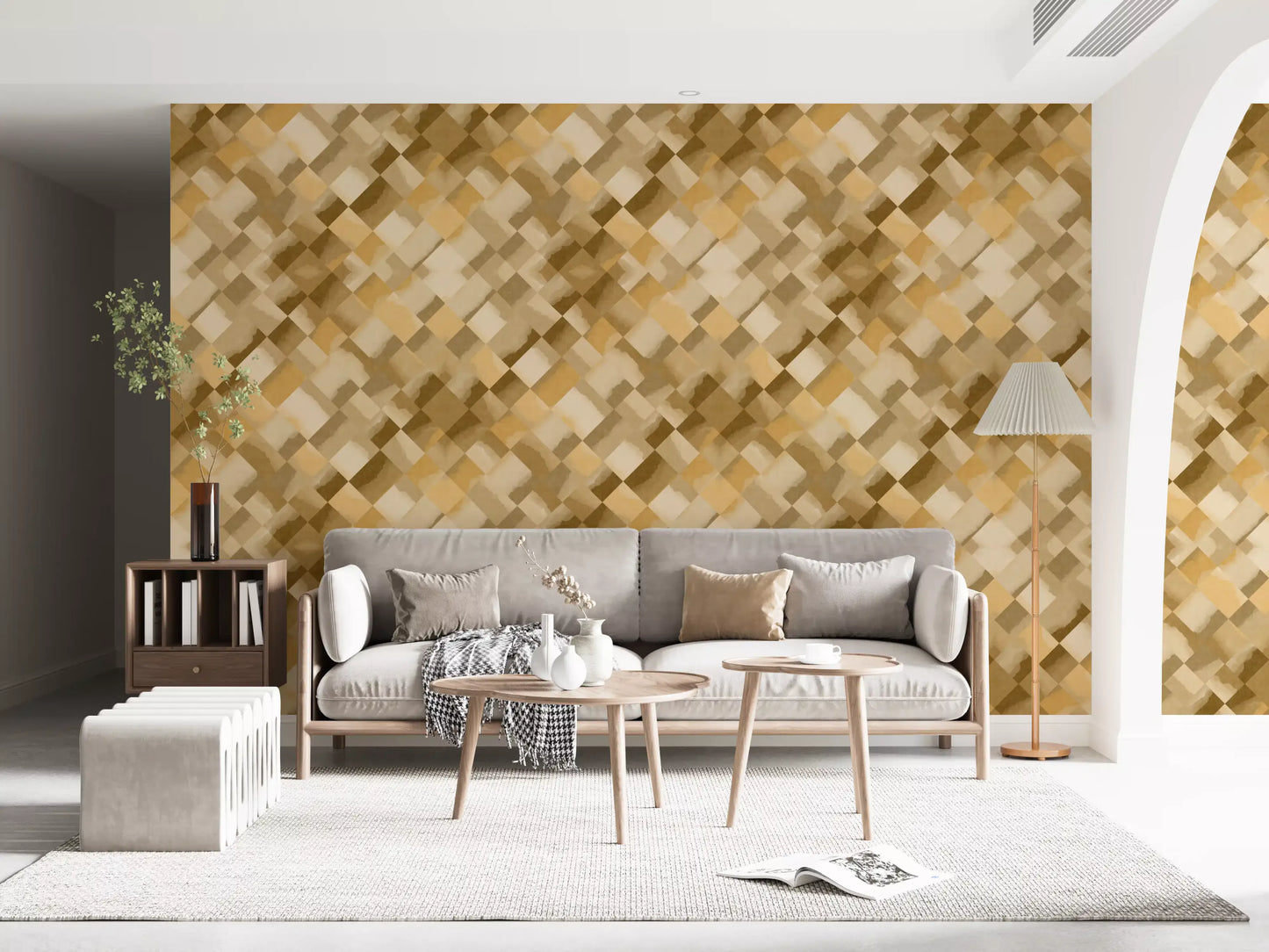 Papier peint damier peint ocre Relax