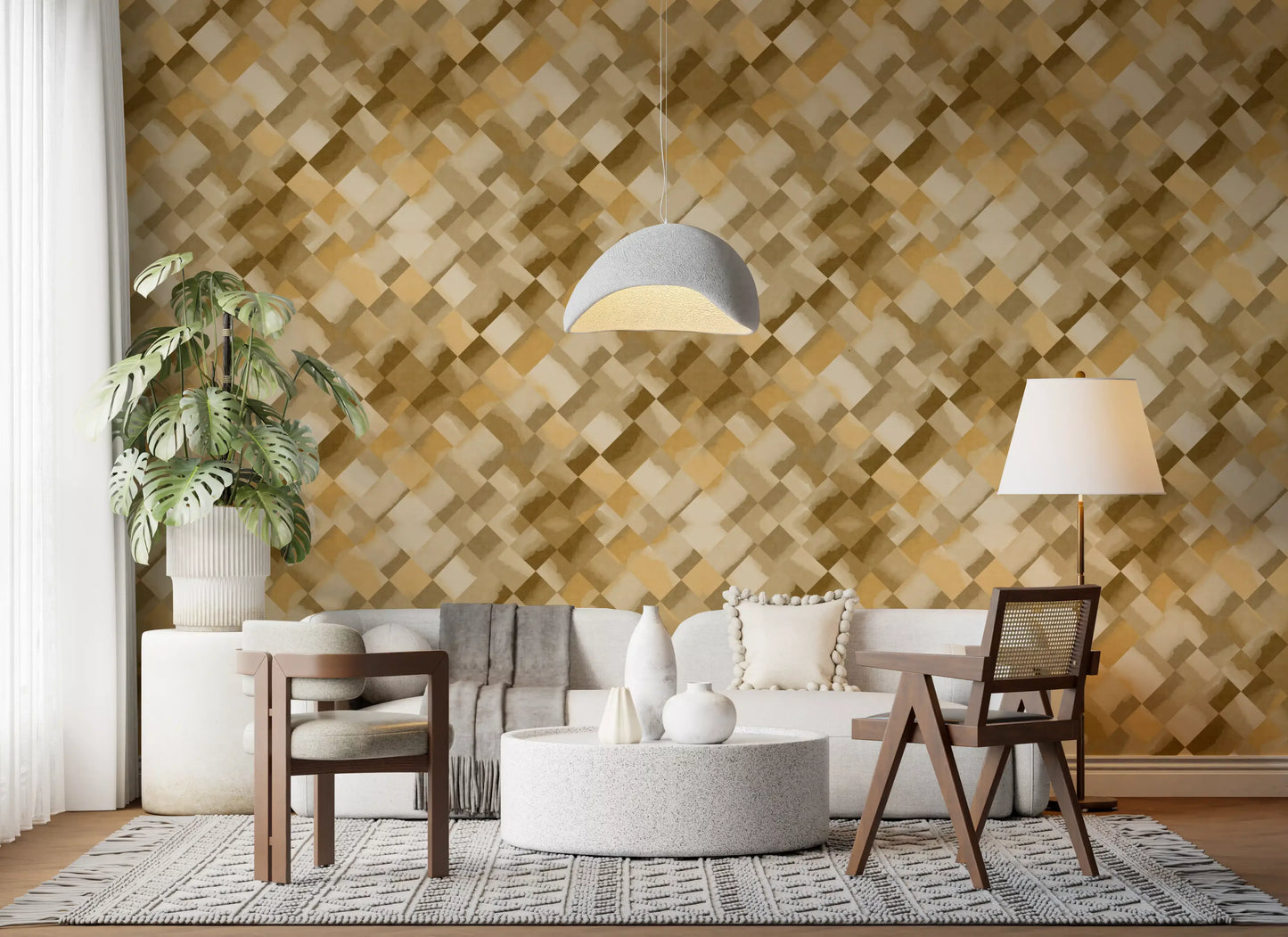 Papier peint damier peint ocre Relax