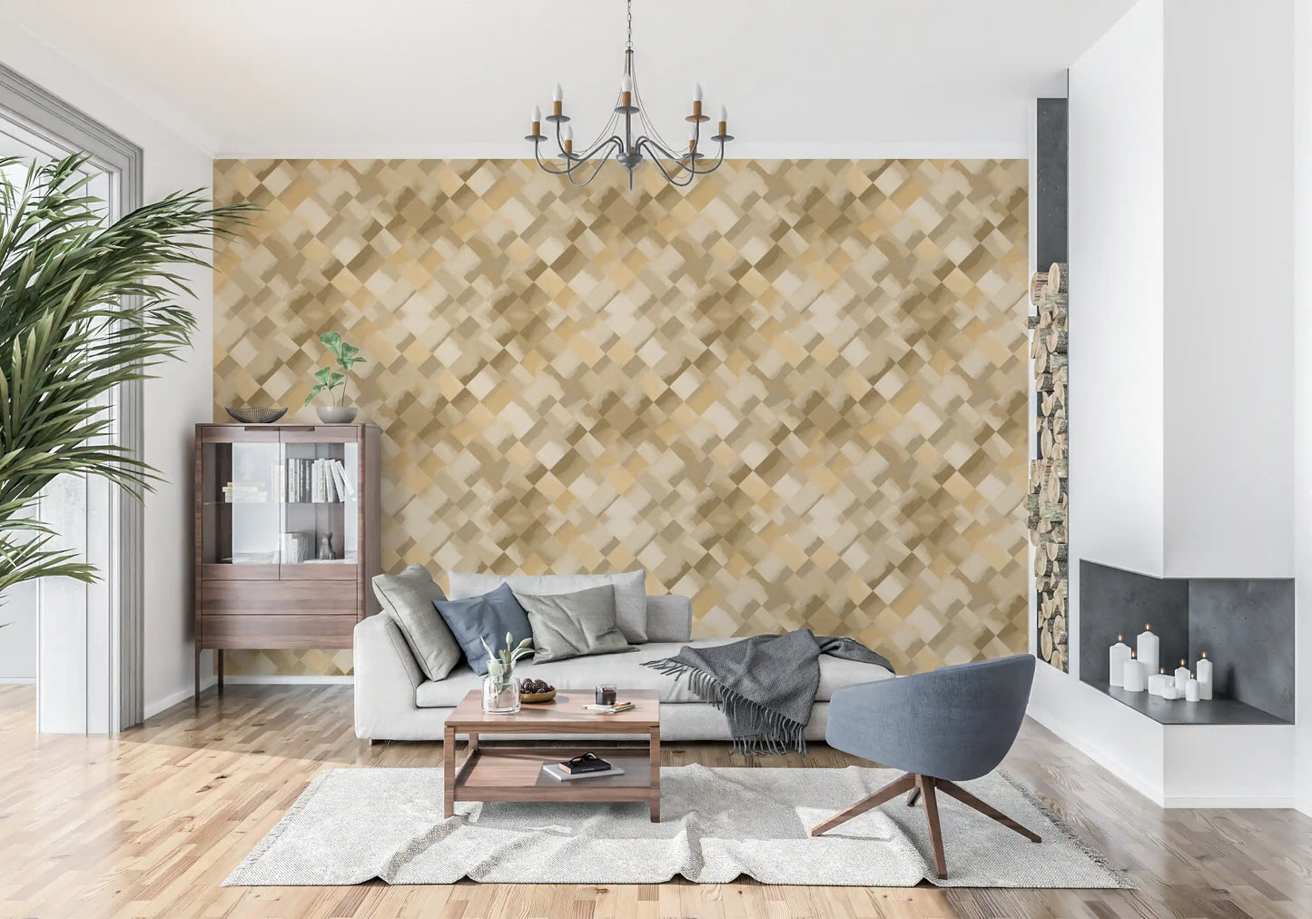 Papier peint damier peint ocre Relax
