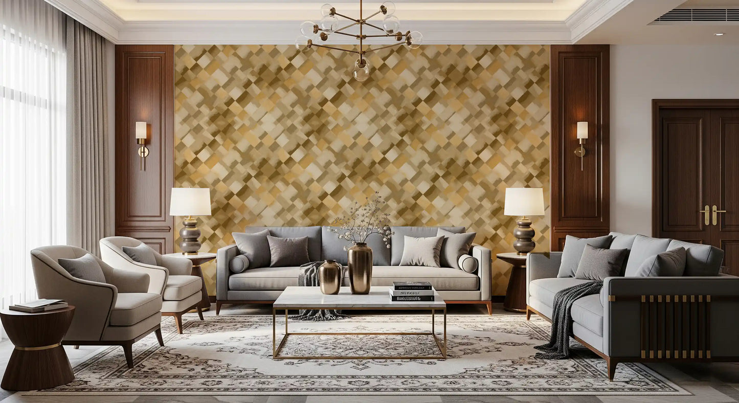 Papier peint damier peint ocre Relax