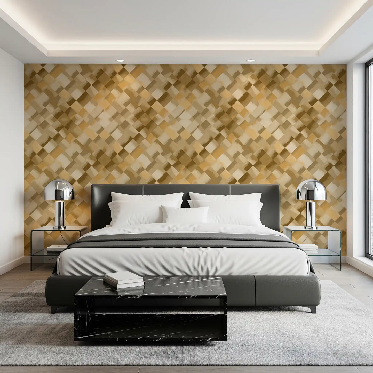 Papier peint damier peint ocre Relax