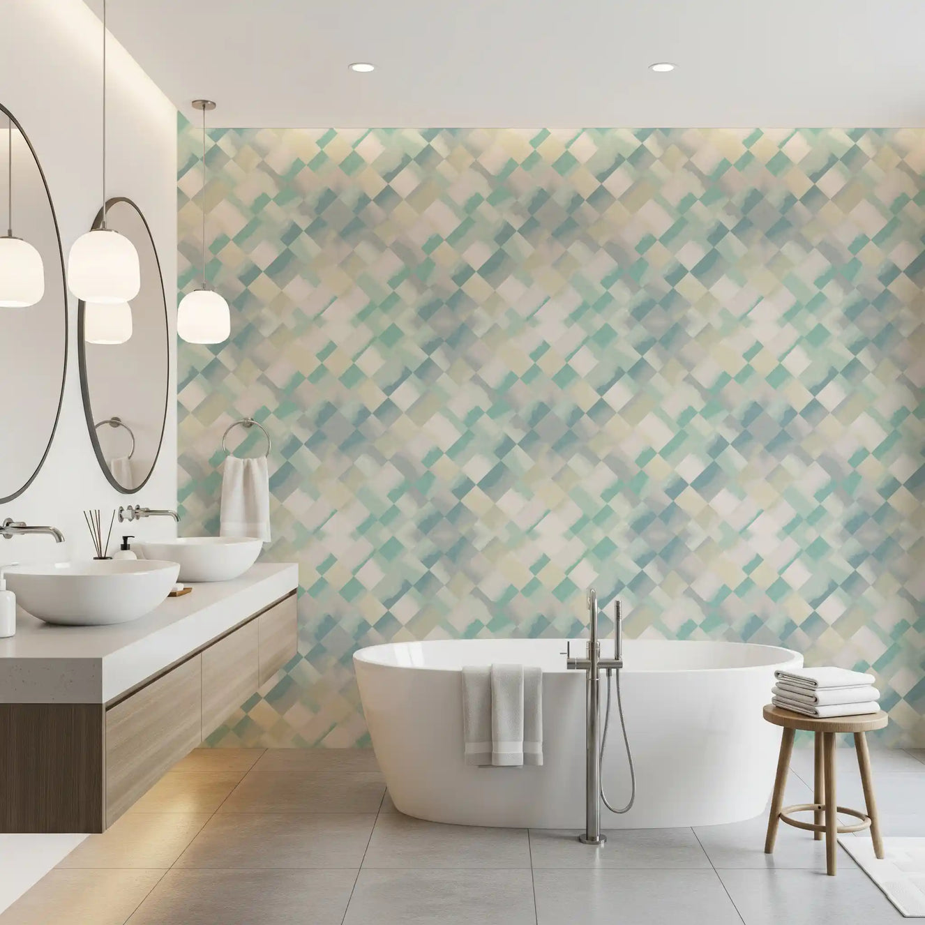 Relax Watery Painted Checker Wallpaper⁠