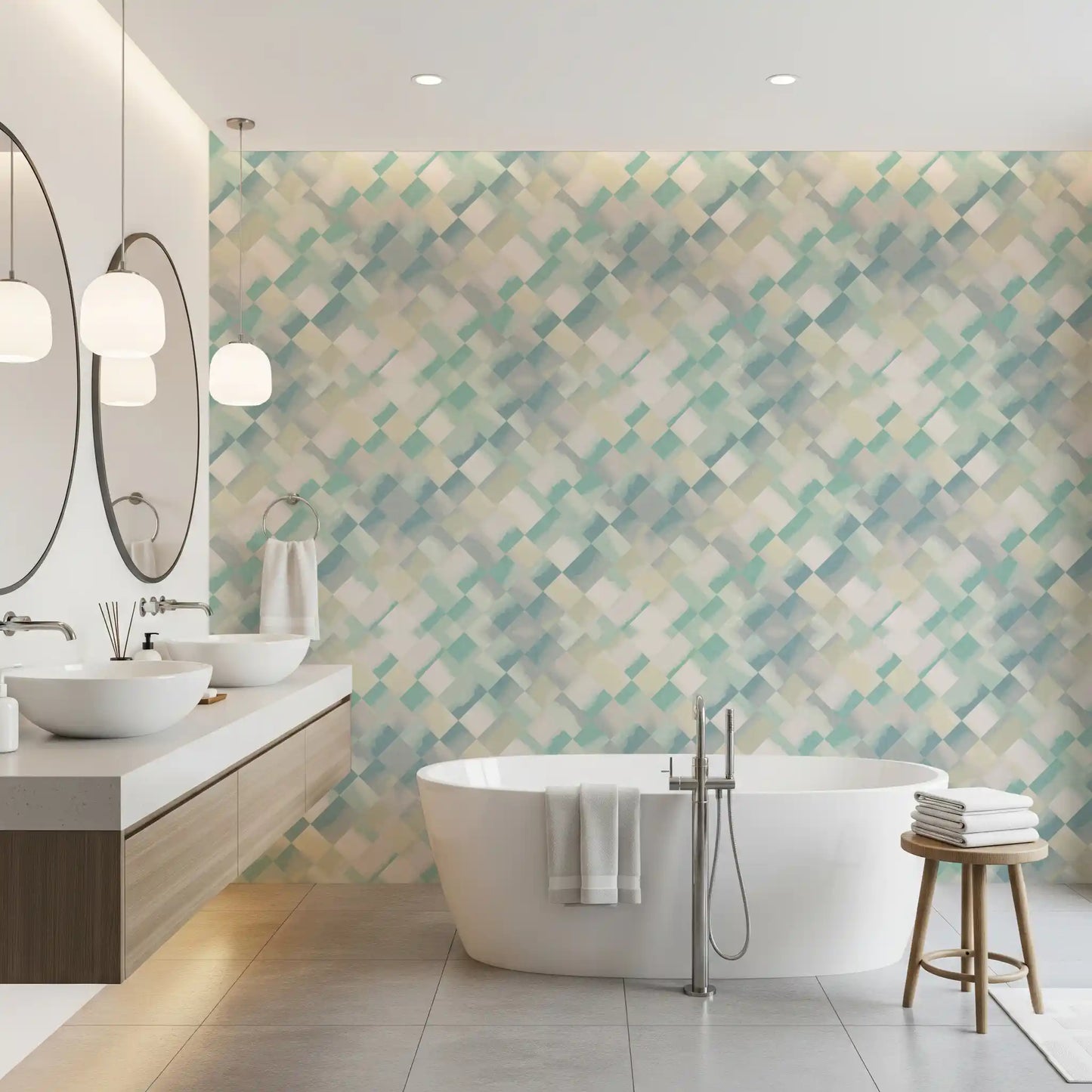 Papier peint à damier peint aquatique relaxant