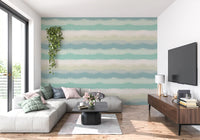 Teal, cream, sage and dusty blue blend through Relax Watery Painted Horizon wallpaper.