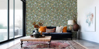 The Earthy Woodland Watercolor Jade Green Wallpaper runs gently along a hallway.