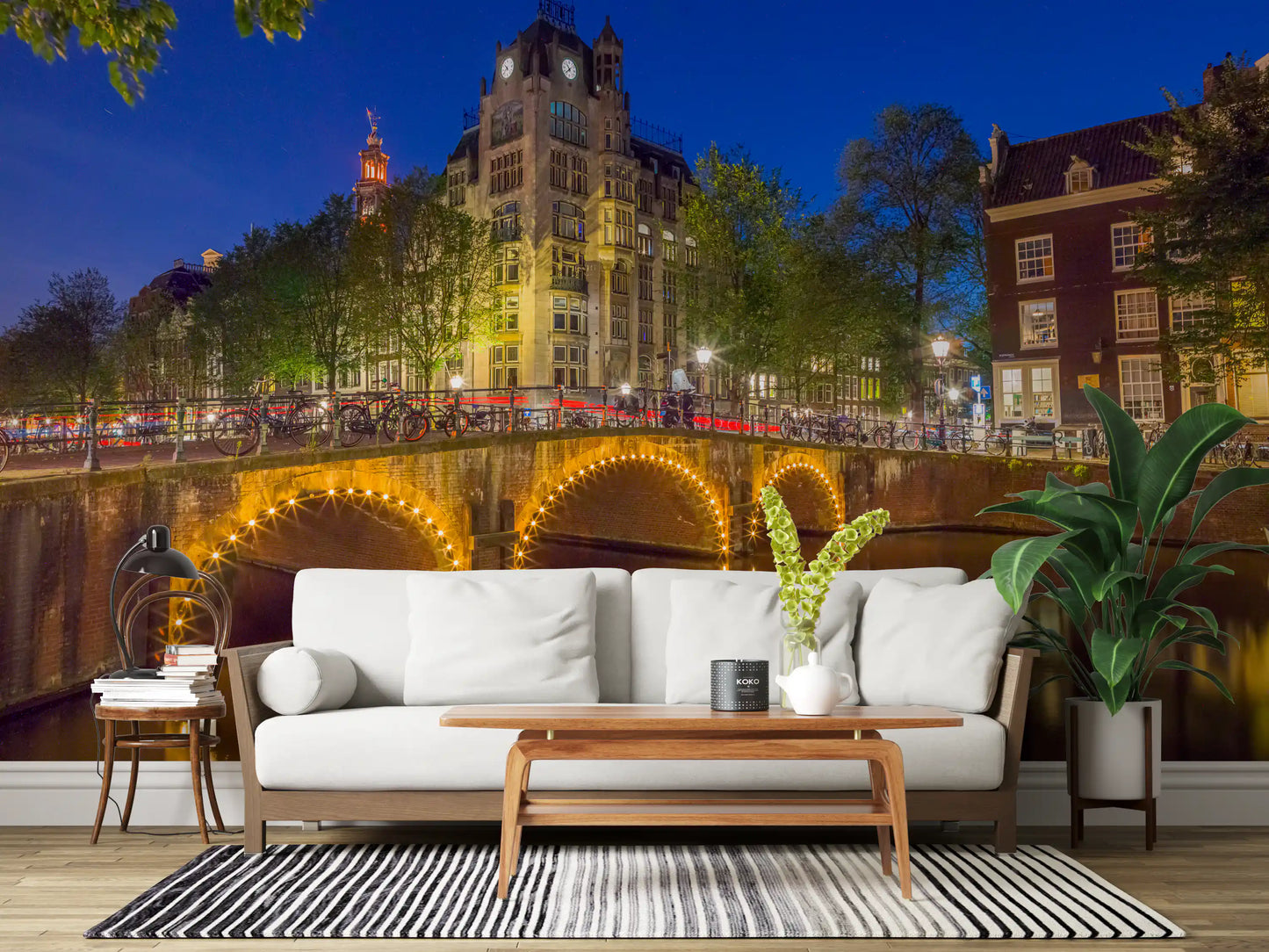 Wandbild Kanal durch Amsterdam Stadt
