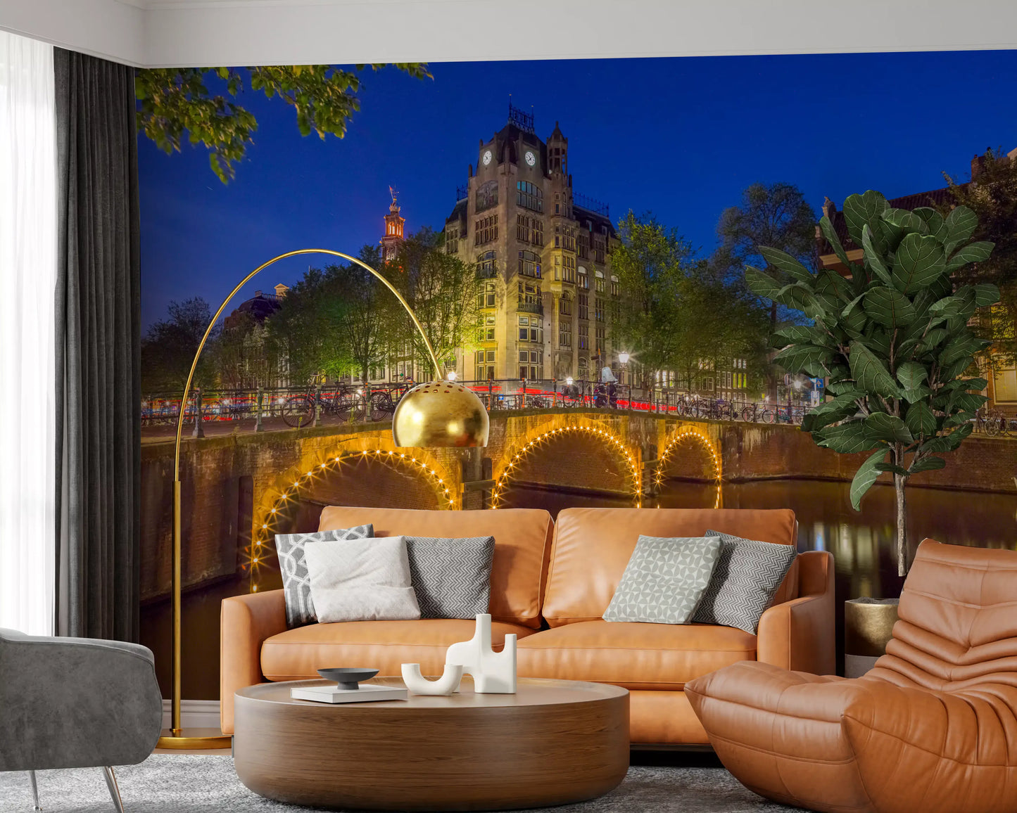 Wandbild Kanal durch Amsterdam Stadt
