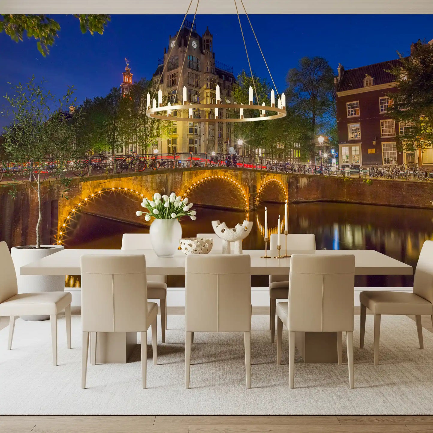 Wandbild Kanal durch Amsterdam Stadt
