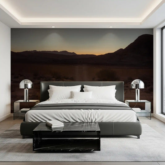 Winding desert path wall mural in beige and terracotta shades
