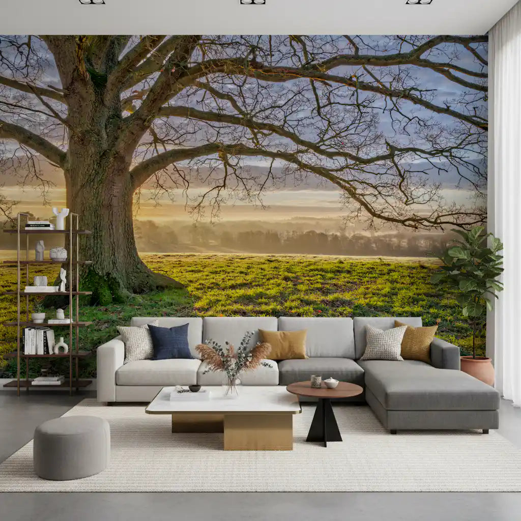 Goldene Morgendämmerung Eichenbaum Wandbild