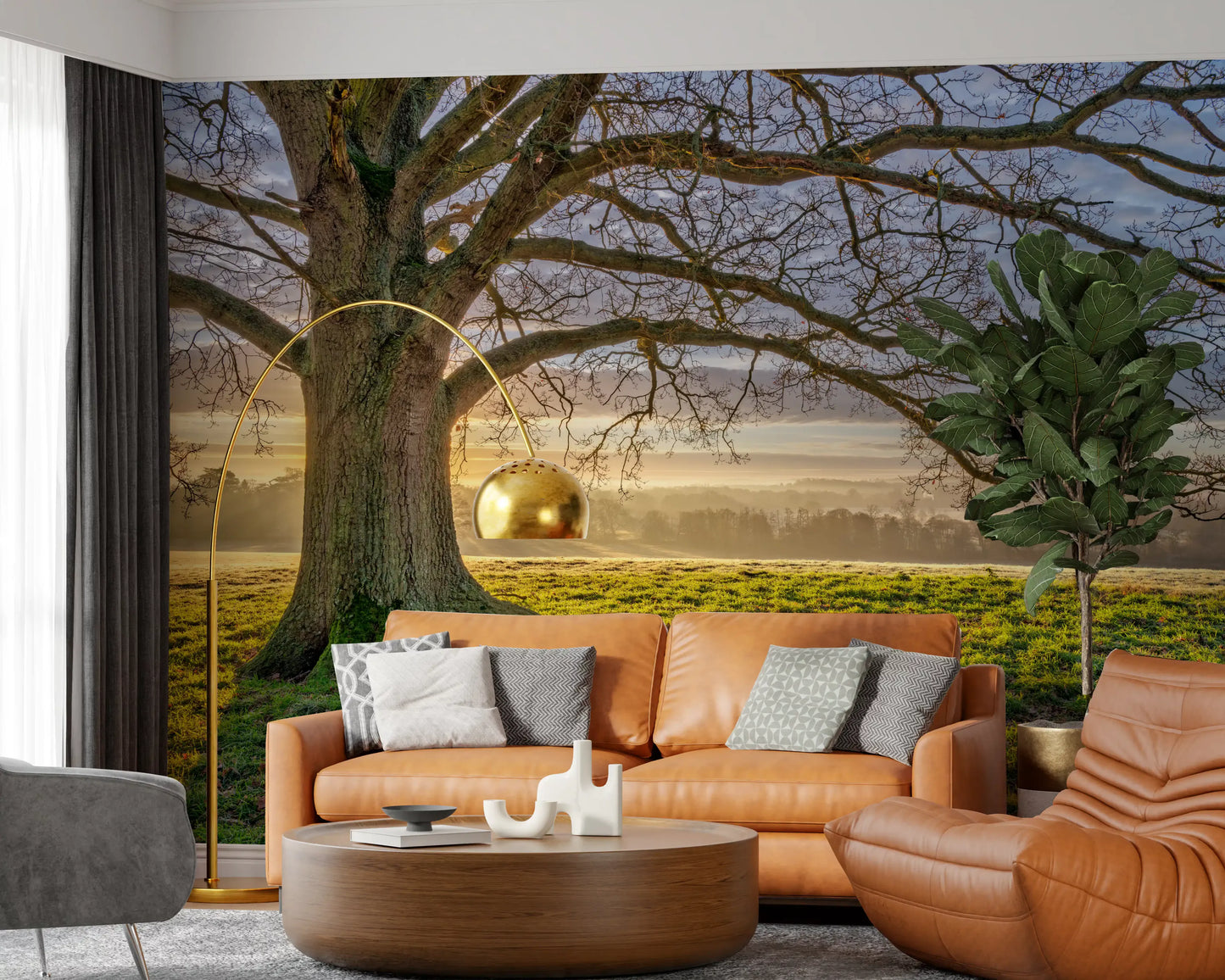 Goldene Morgendämmerung Eichenbaum Wandbild