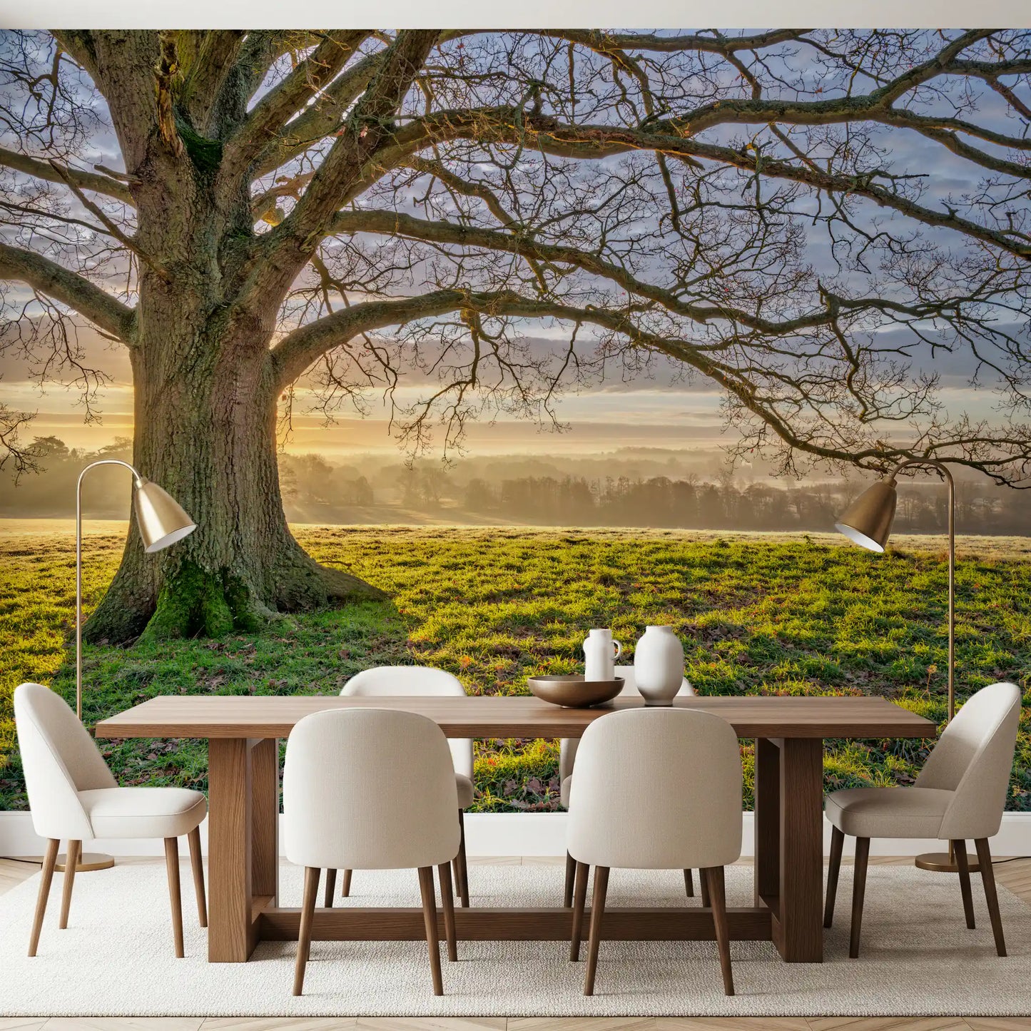 Goldene Morgendämmerung Eichenbaum Wandbild
