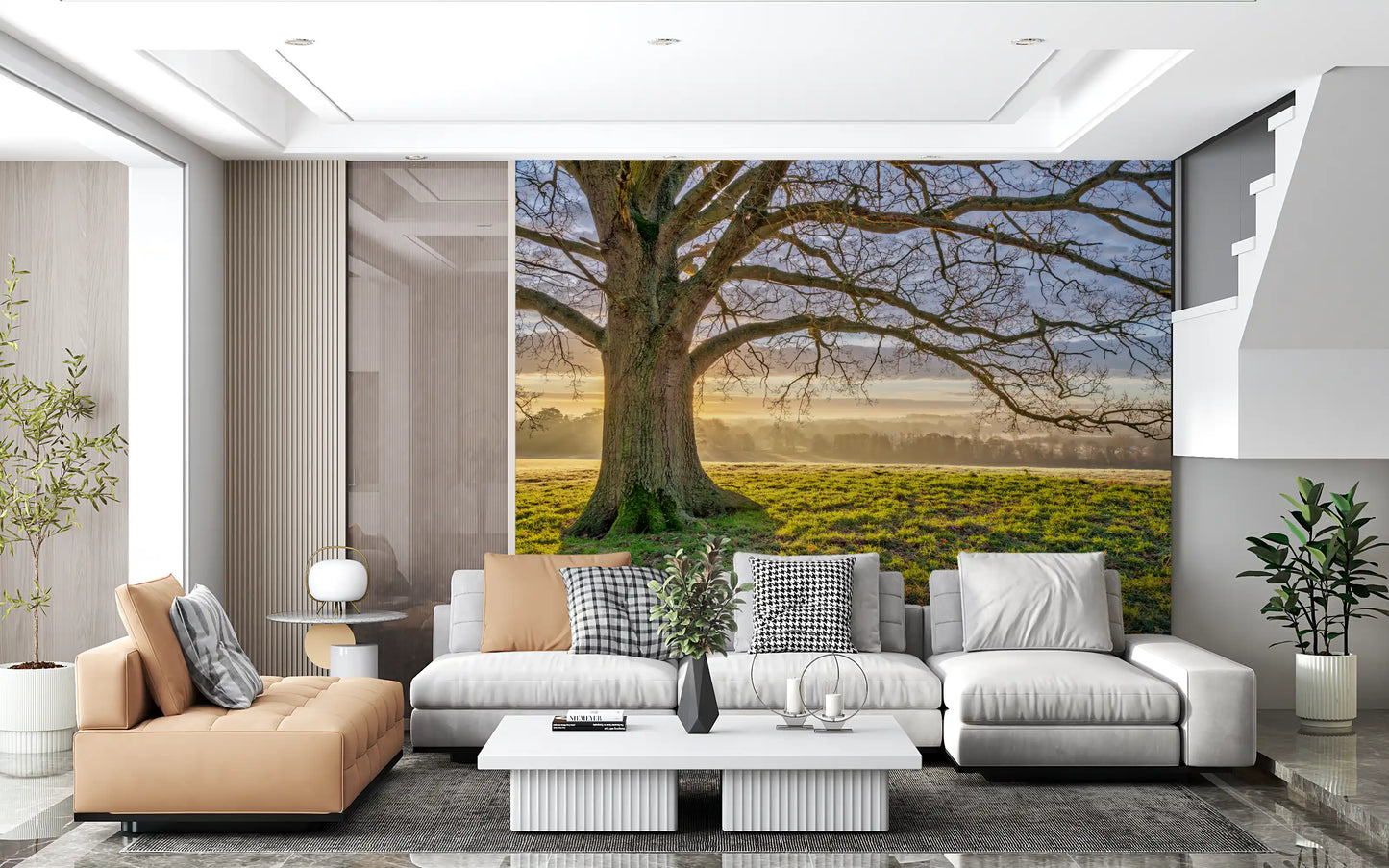 Goldene Morgendämmerung Eichenbaum Wandbild