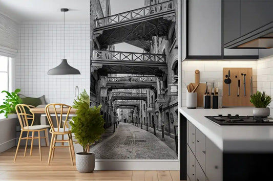 London cityscape wall mural featuring classic urban walkways