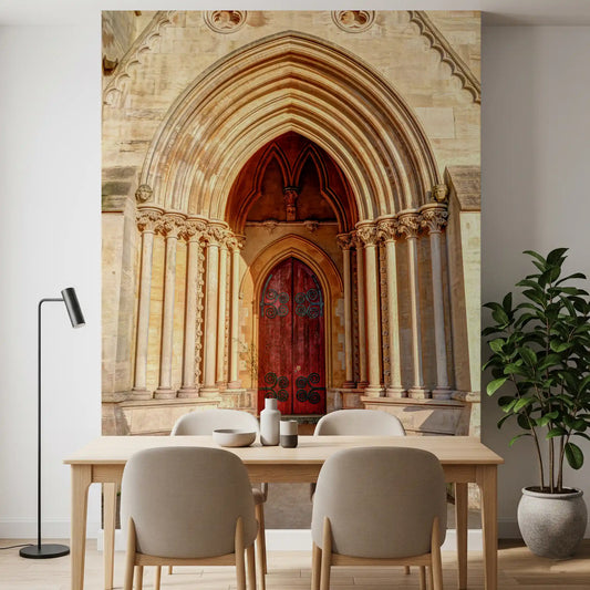 Gothic archway wall mural with detailed stone architecture