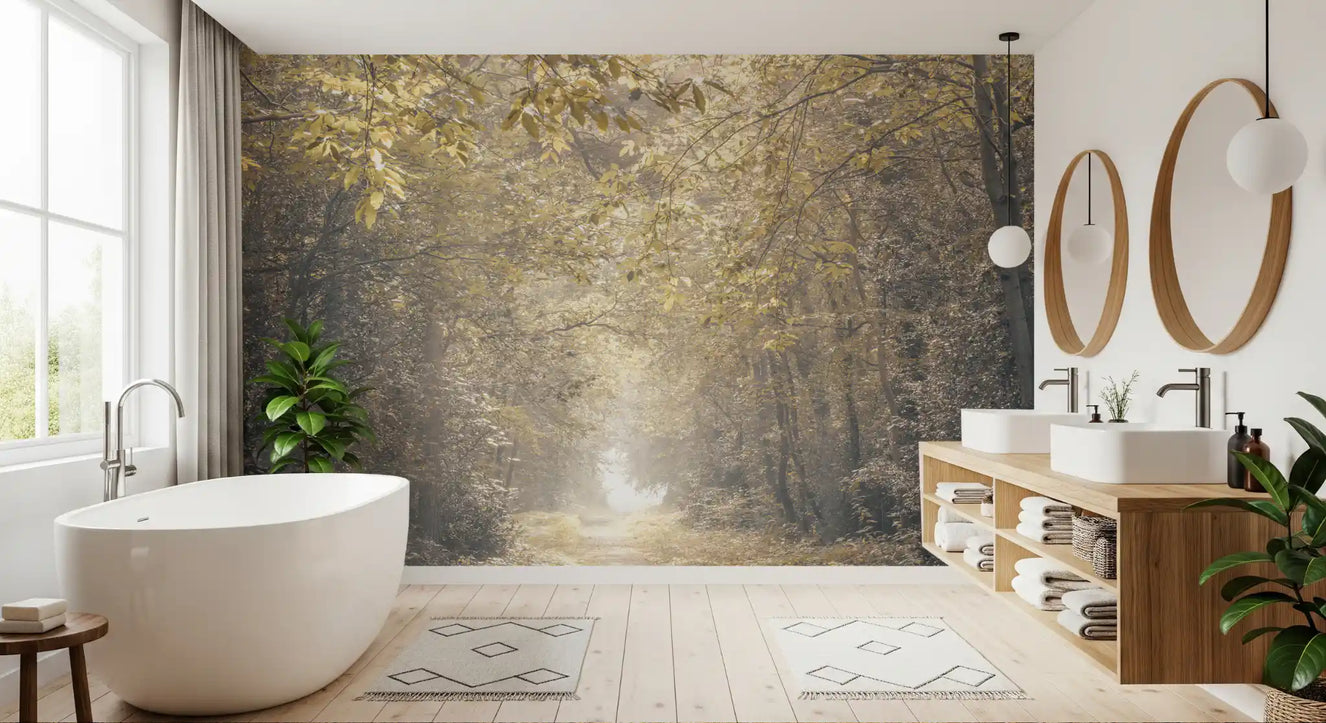 Papier peint panoramique Sentier lumineux en forêt