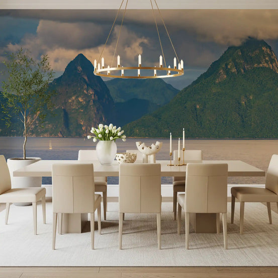 Caribbean Pitons wall mural with tropical sea and mountain view