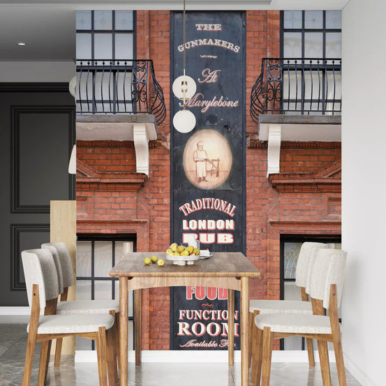 Marylebone pub facade wall mural with classic London frontage