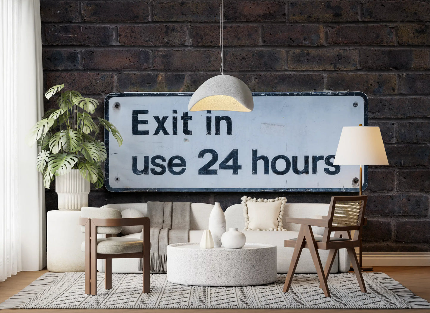 Weathered Exit on Textured Brick Wall Mural