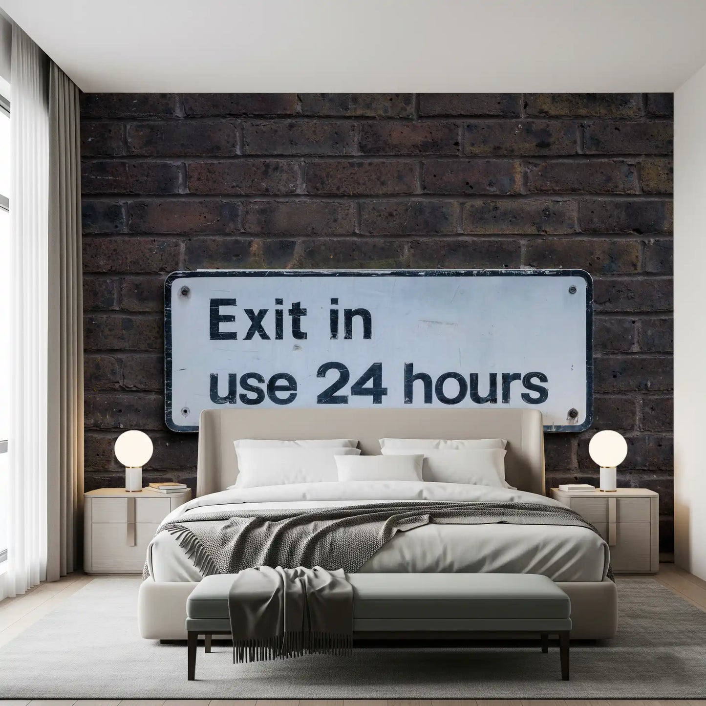 Weathered Exit on Textured Brick Wall Mural