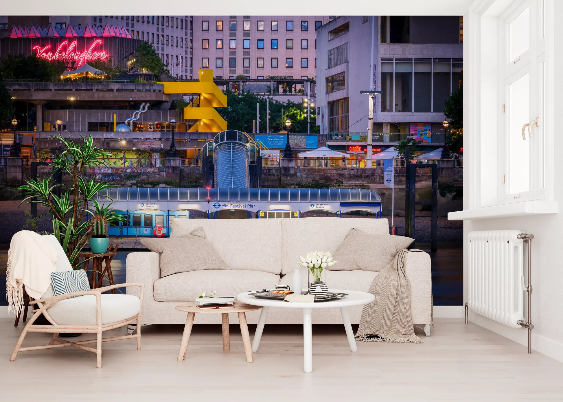 City skyline wall mural with Southbank night atmosphere
