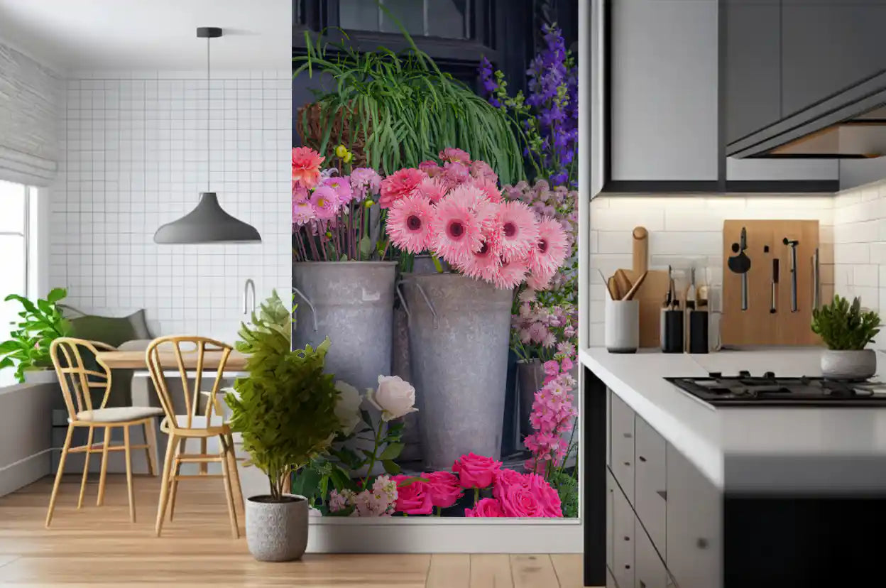 Mural de Pared con Exhibición Vibrante de Mercado de Flores