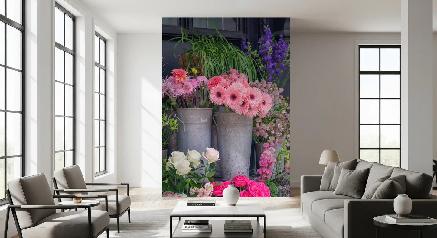 Mural de Pared con Exhibición Vibrante de Mercado de Flores