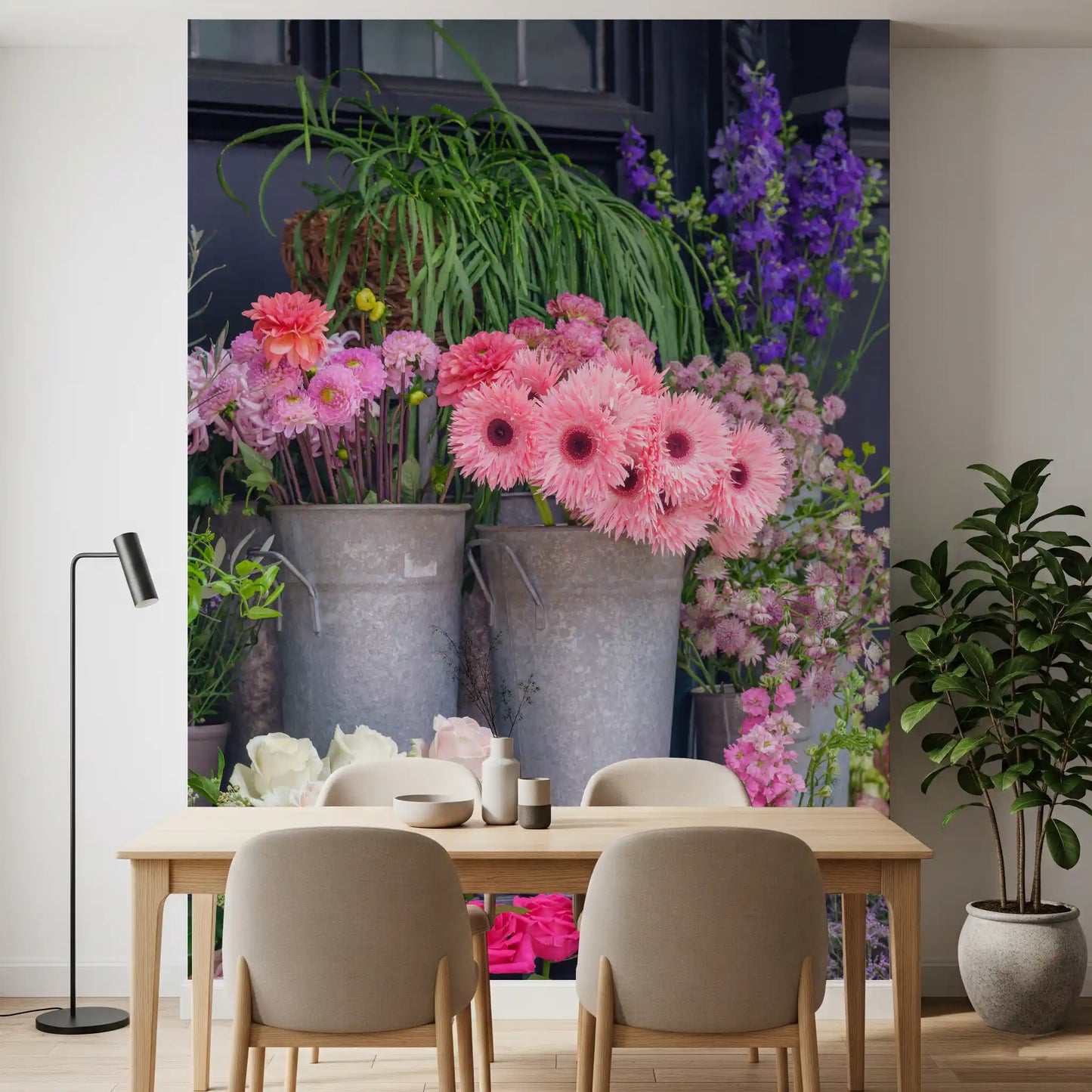 Mural de Pared con Exhibición Vibrante de Mercado de Flores