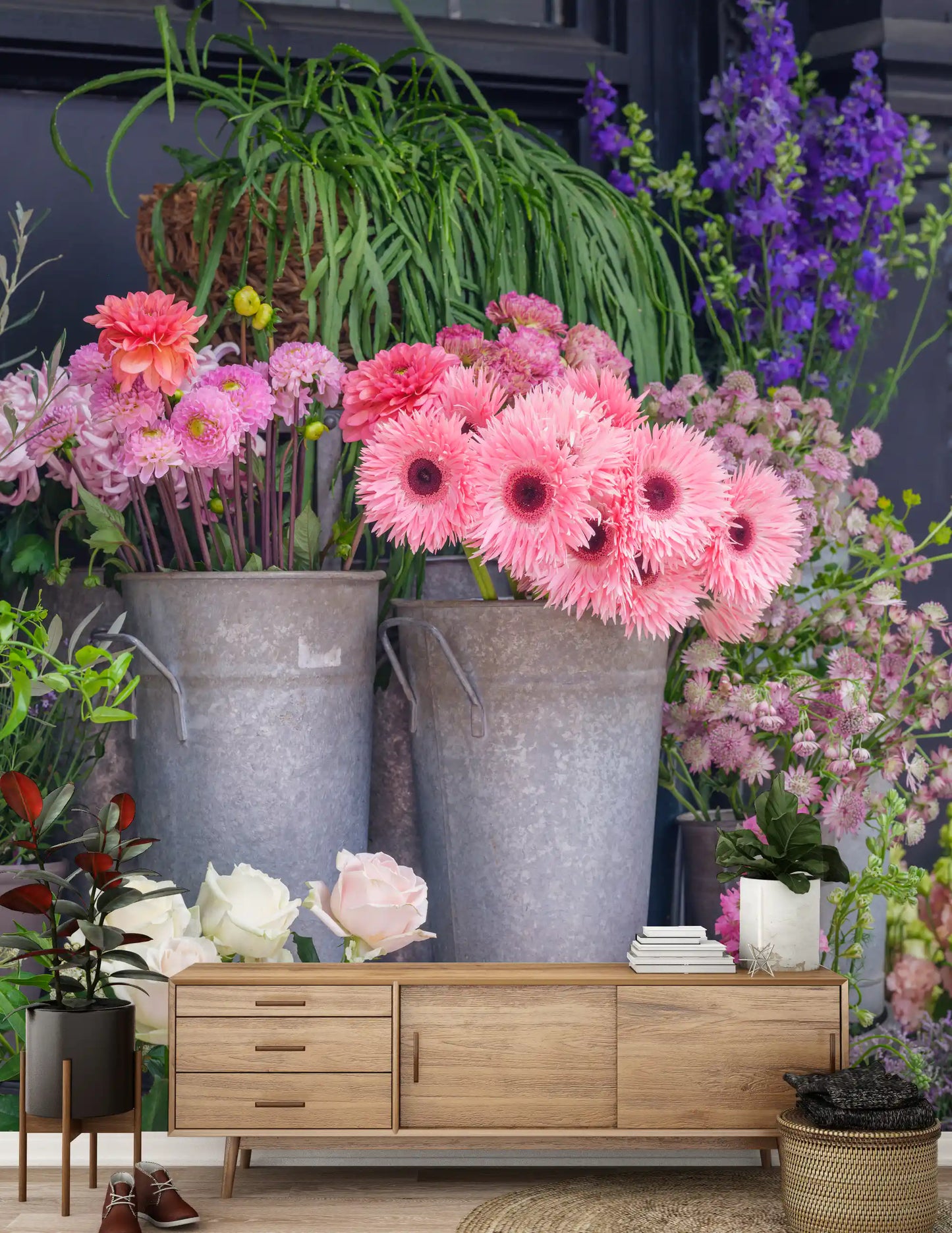 Mural de Pared con Exhibición Vibrante de Mercado de Flores