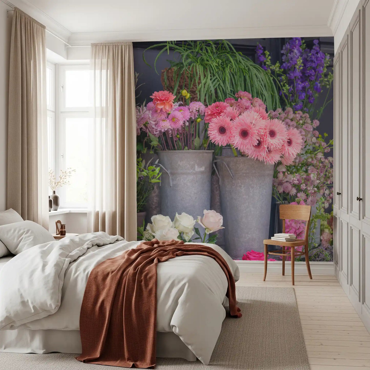 Mural de Pared con Exhibición Vibrante de Mercado de Flores