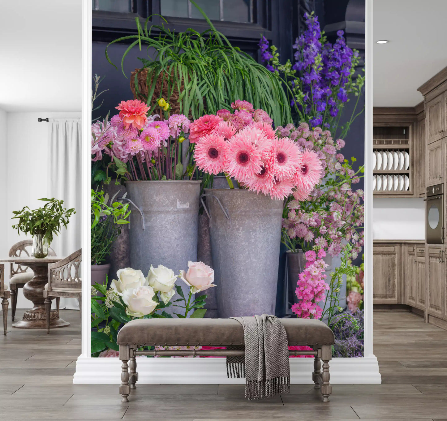 Mural de Pared con Exhibición Vibrante de Mercado de Flores