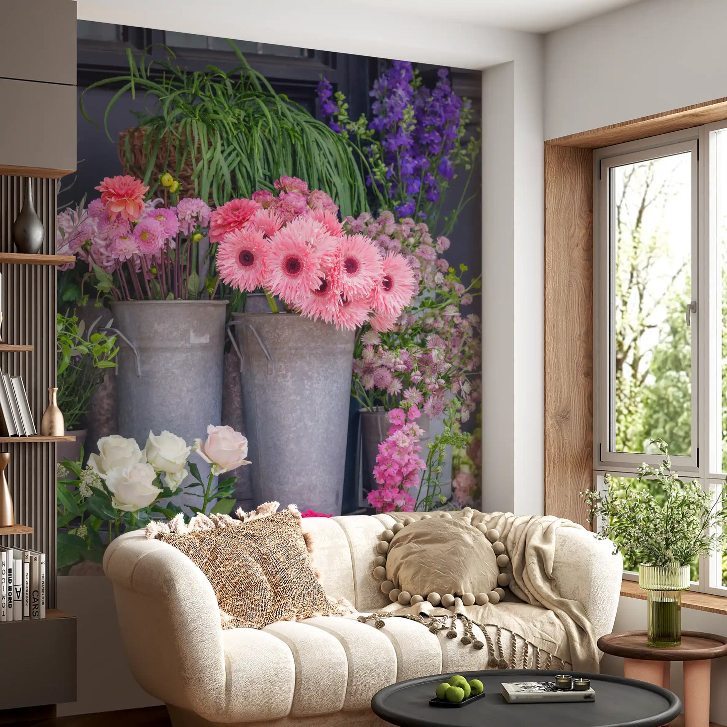 Mural de Pared con Exhibición Vibrante de Mercado de Flores