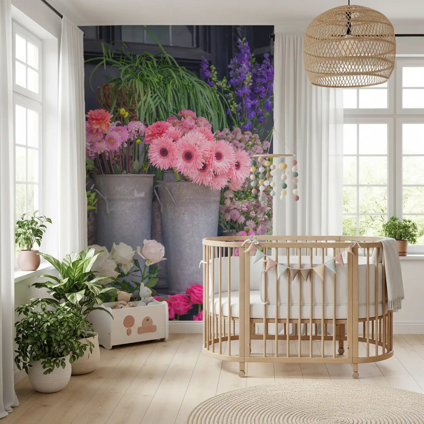 Mural de Pared con Exhibición Vibrante de Mercado de Flores