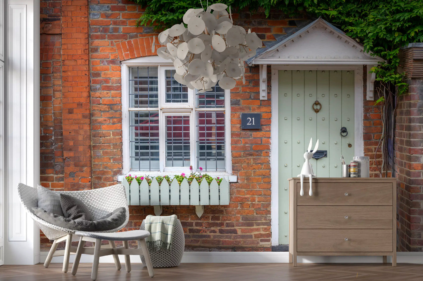English Garden Cottage Facade Wall Mural