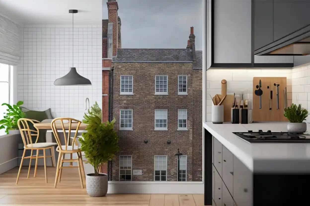 London facade wall mural showcasing elegant residential buildings