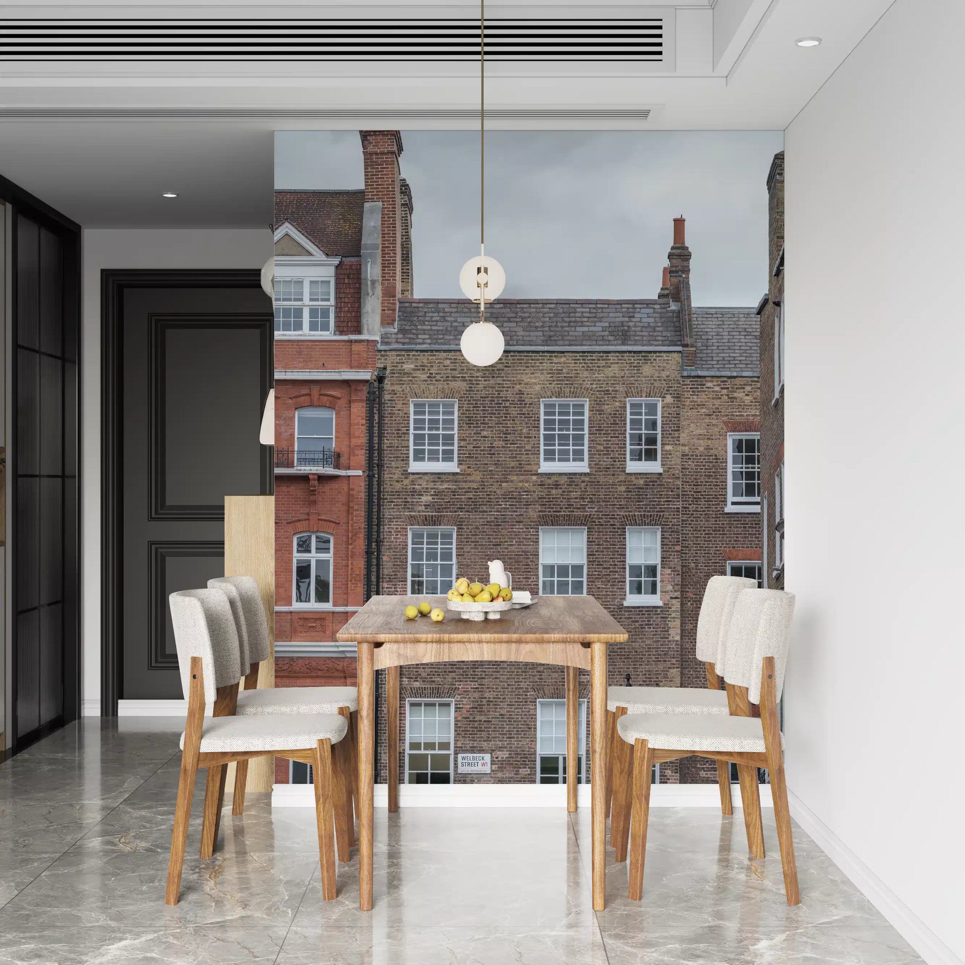 City facade wall mural inspired by classic London streets