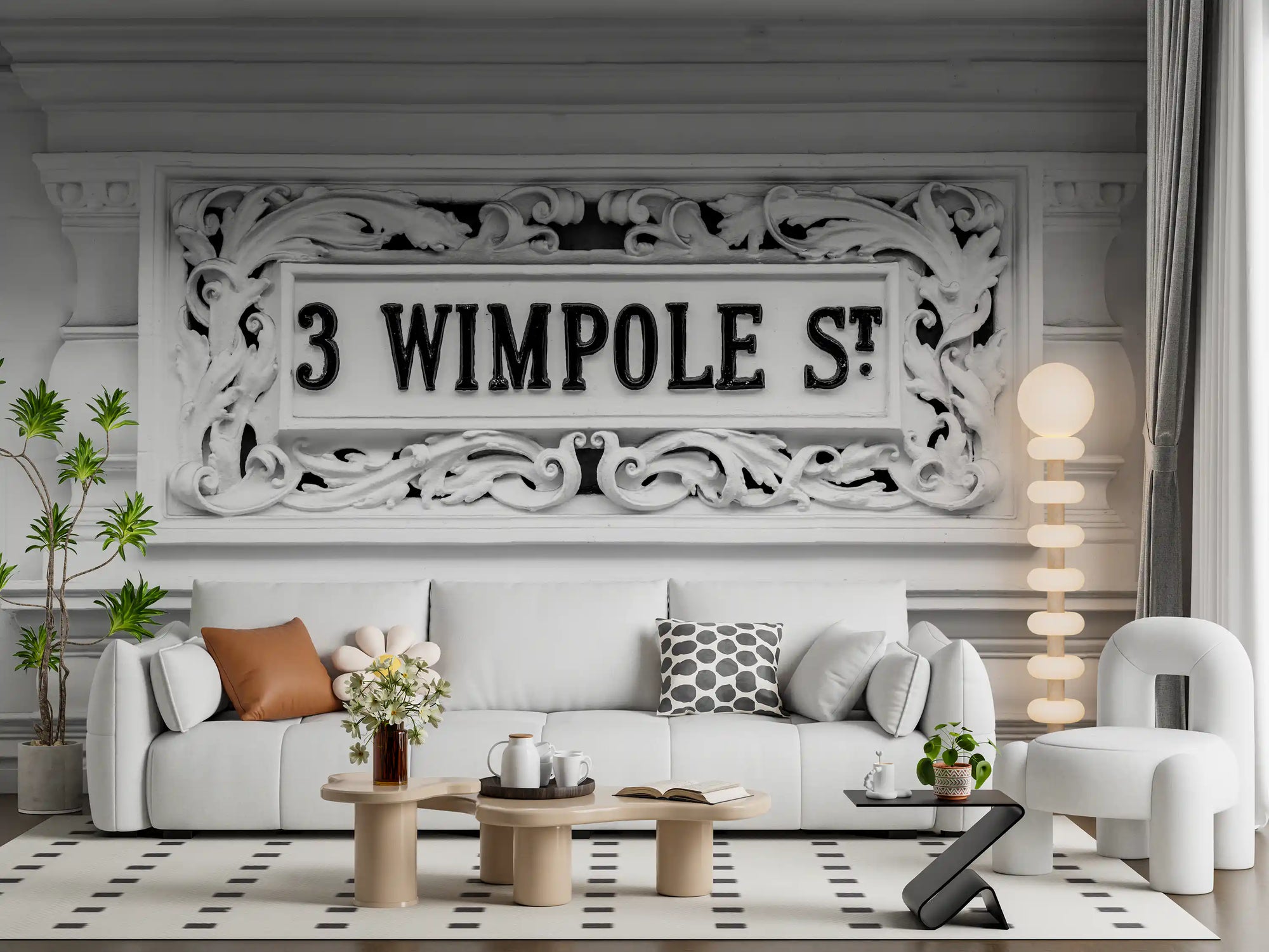 Ornate architectural plaque wall mural with carved stone details