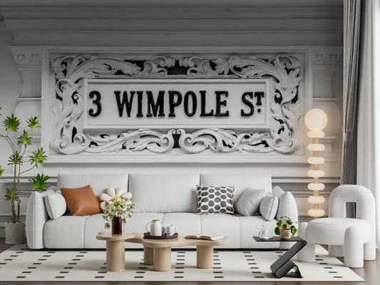 Ornate architectural plaque wall mural with carved stone details