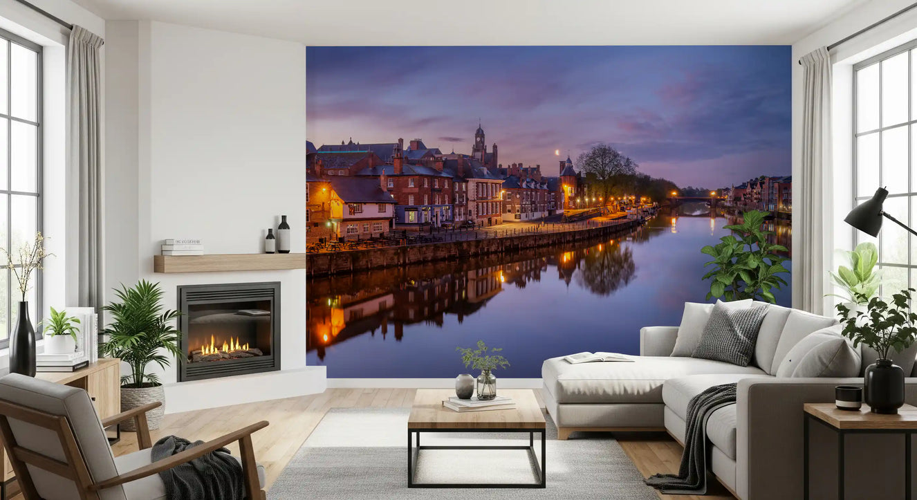 Riverside Dusk Glow Wall Mural