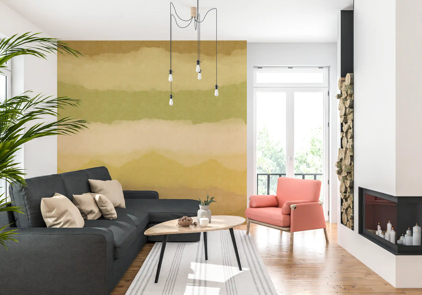Relax Greenery Painted Horizon Mural Wall Mural