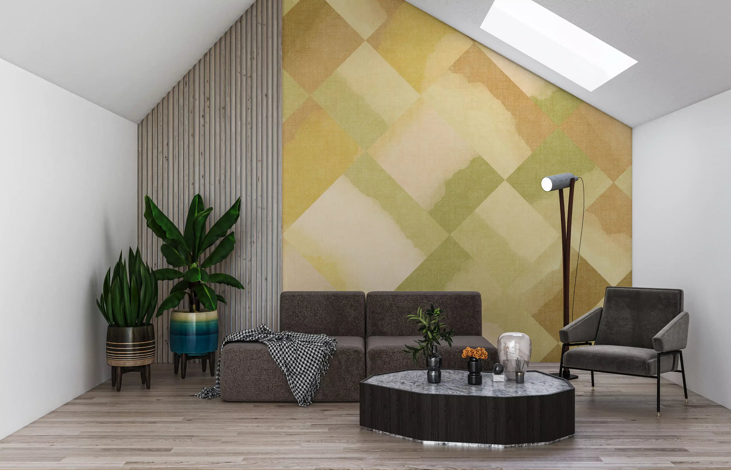 Relax Greenery Painted Checker Mural Wall Mural