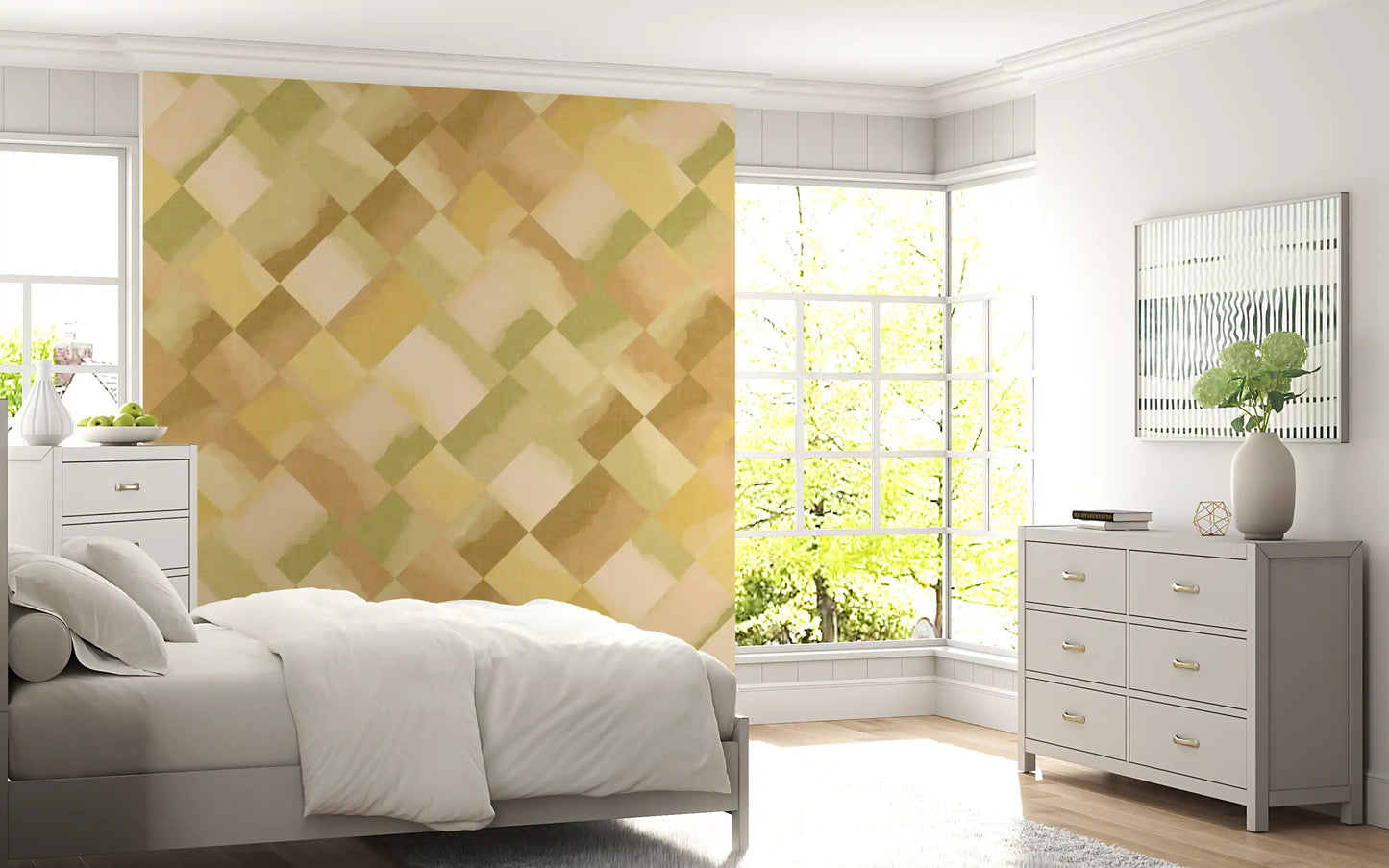 Relax Greenery Painted Checker Mural Wall Mural