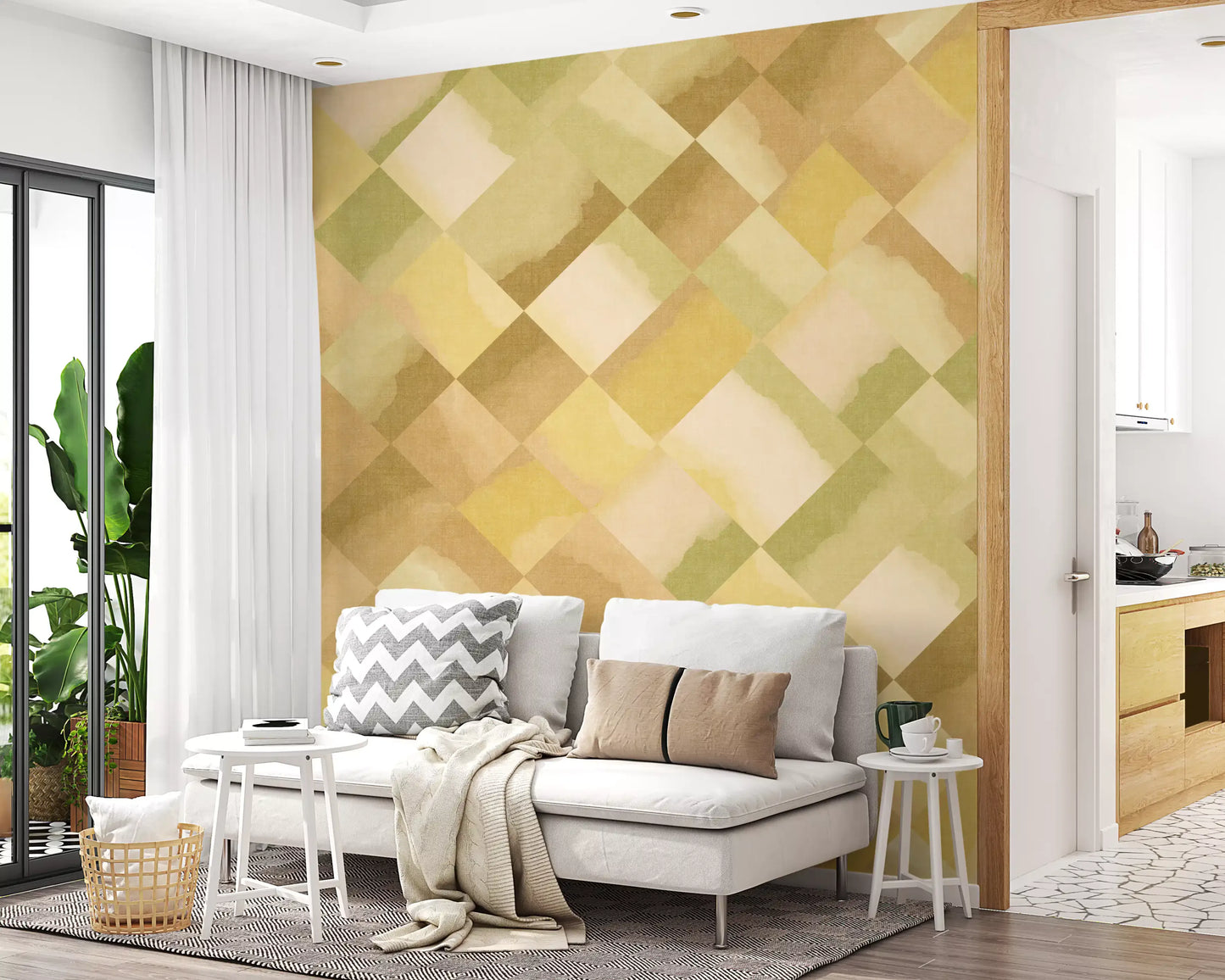 Relax Greenery Painted Checker Mural Wall Mural