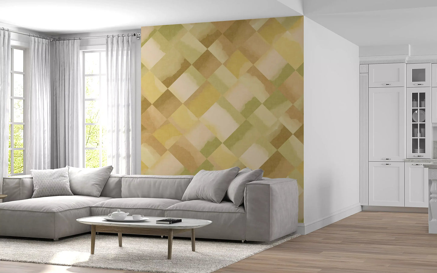 Relax Greenery Painted Checker Mural Wall Mural