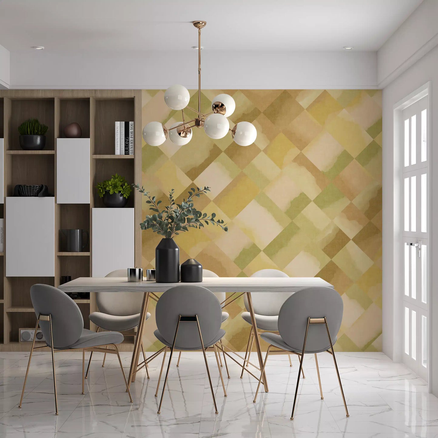 Relax Greenery Painted Checker Mural Wall Mural